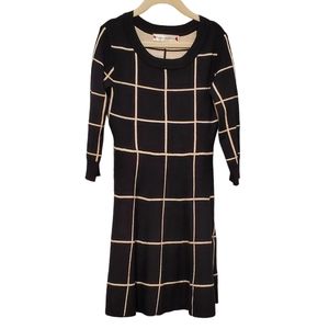 Poppies & Roses Lurex Window-Pane Fit-and-Flare Sweater Dress